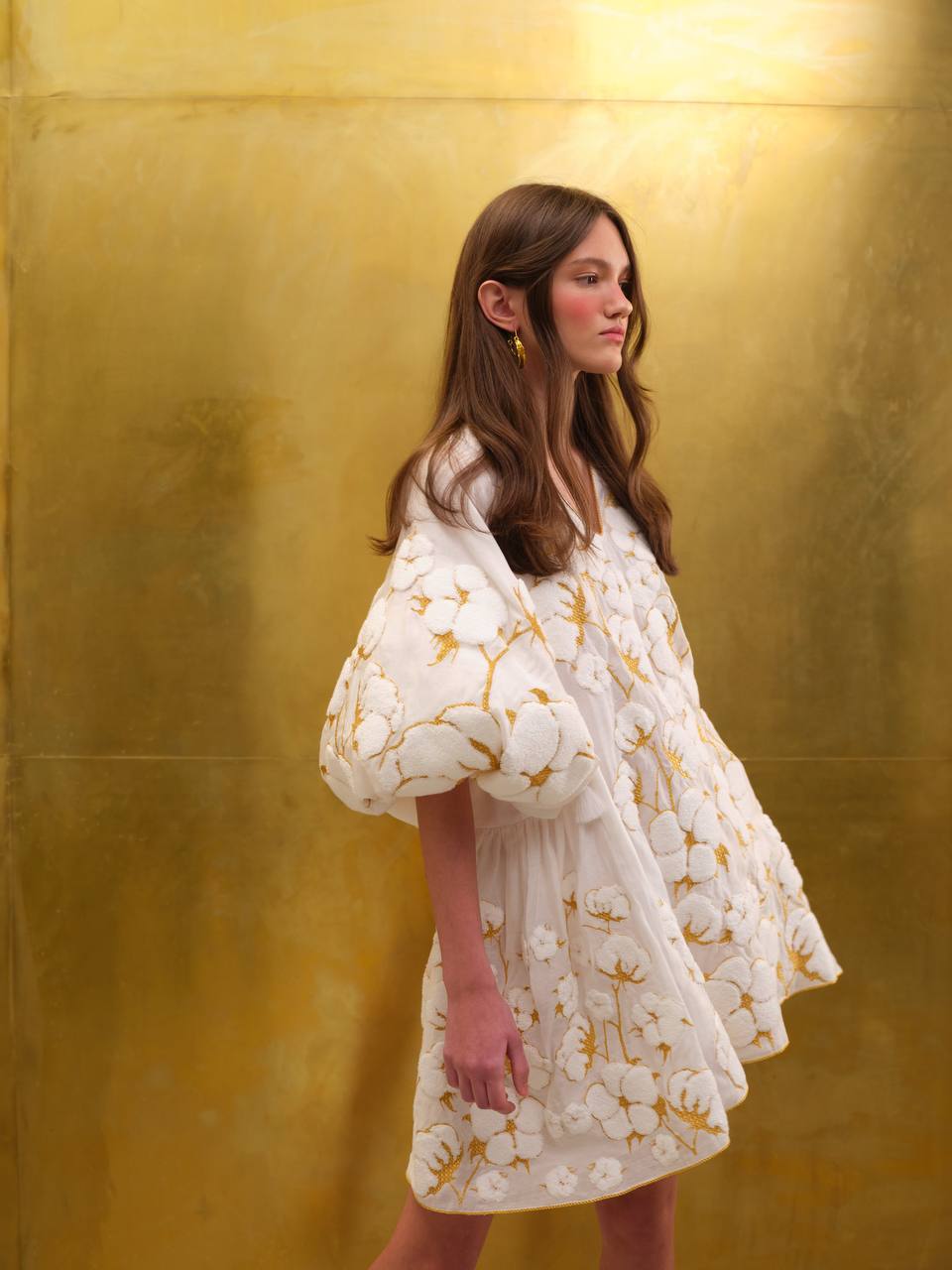 Luxurious White/Gold Cotton Women's Mini Dress Yuliya Magdych