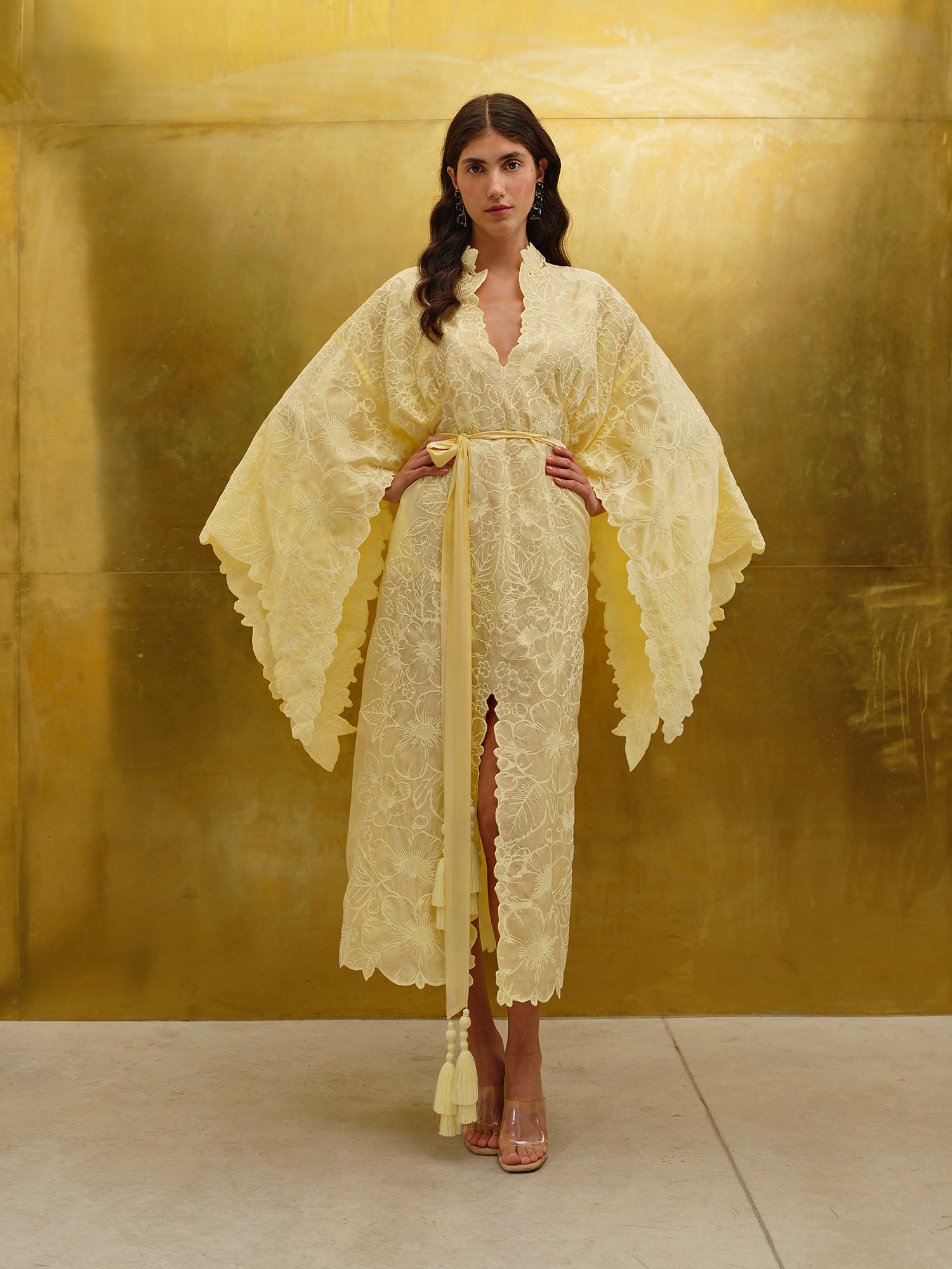 Luxurious Lemon Sorbet Lace Women's Midi Dress Yuliya Magdych S/M / Lemon Sorbet/Lemon Sorbet