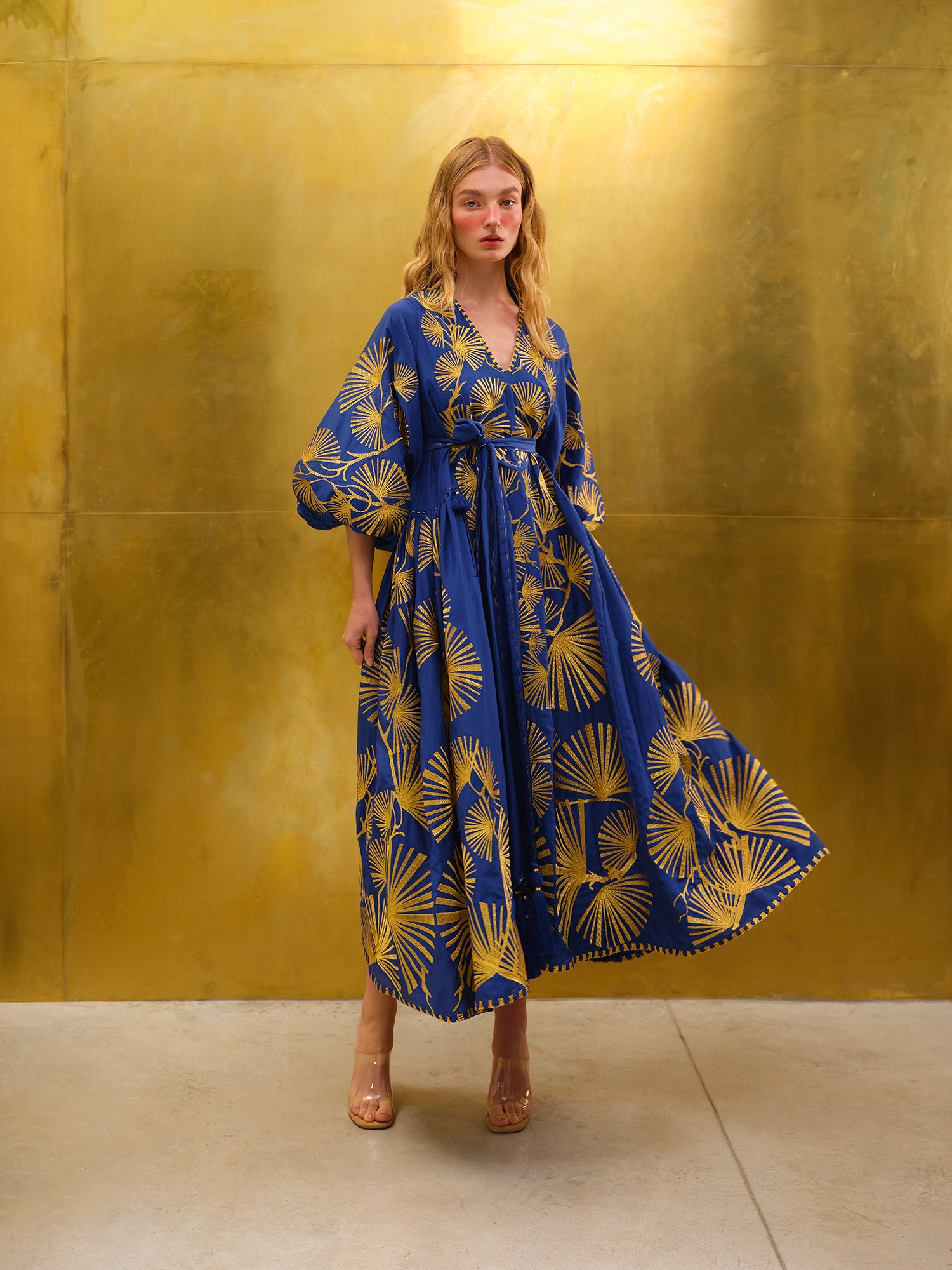 Luxurious Blue/Gold Fans Women's Midi Dress Yuliya Magdych Blue/Gold / 4XL Luxurious Blue/Gold Fans Women's Midi Dress Yuliya Magdych Blue/Gold / 4XL