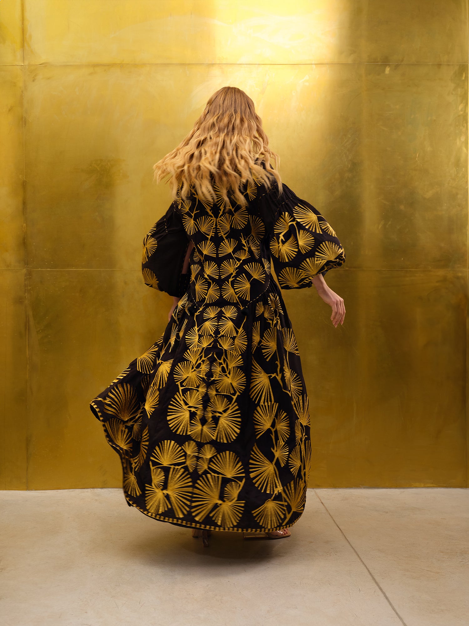 Luxurious Black/Gold Fans Women's Midi Dress Yuliya Magdych Black/Gold / XXL