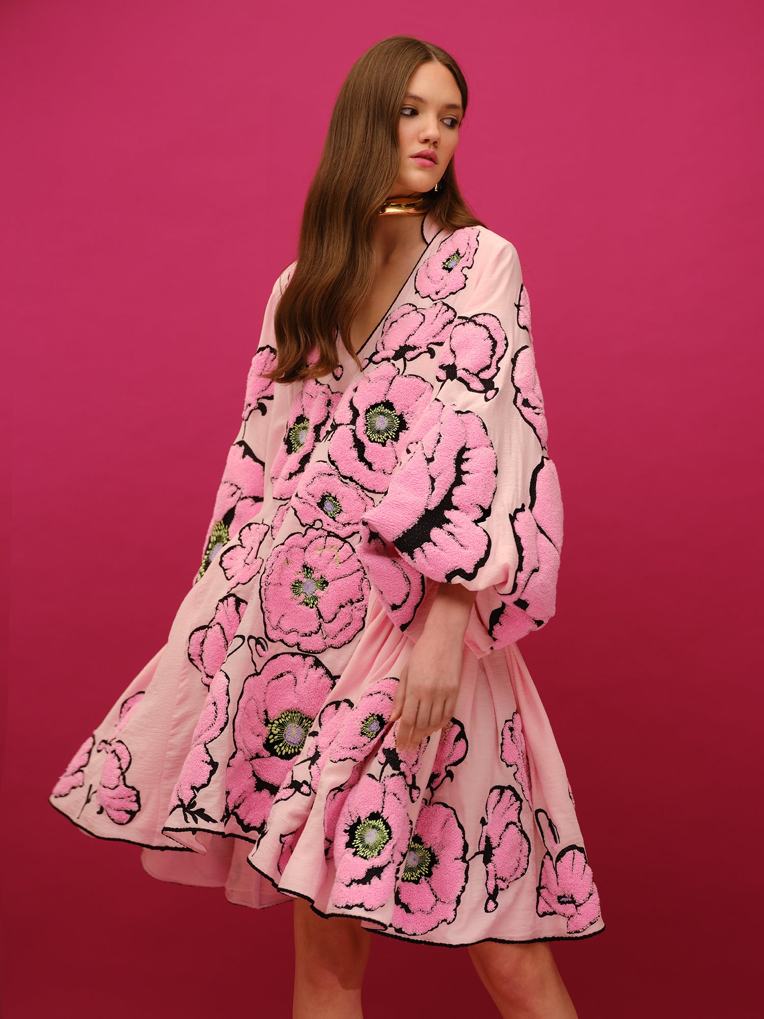 Luxurious Dolce Pink/Pink Poppies Women's Mini Dress Yuliya Magdych XXL / Dolce Pink/Pink