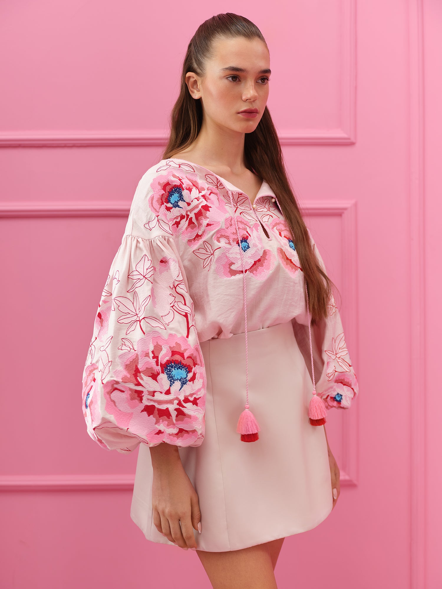 Luxurious Dolce Rose/Pink Peonies Women's Blouse Yuliya Magdych