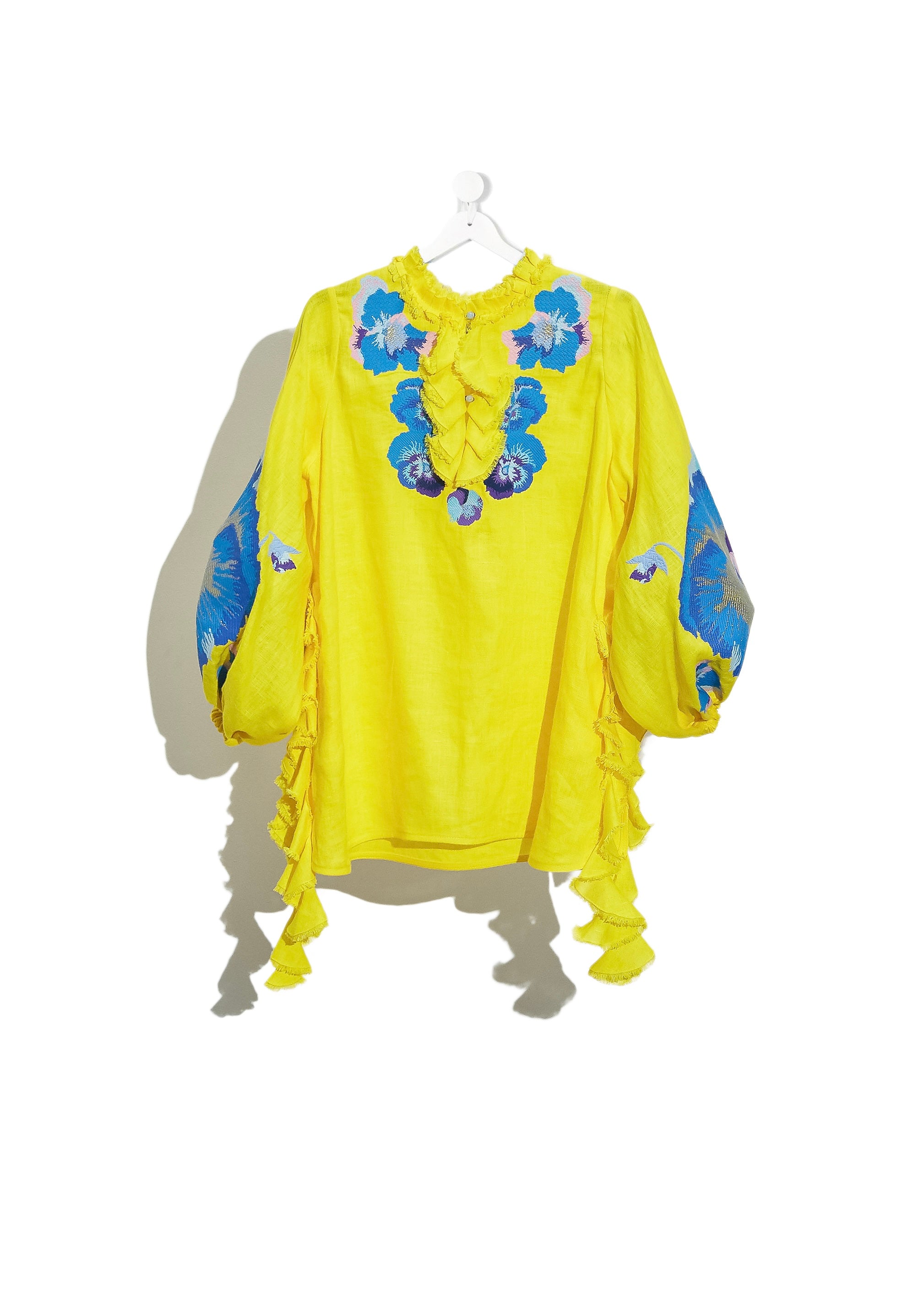 Luxurious Yellow/Blue Pansies Kids Mini Dress Yuliya Magdych Yellow/Blue / 10-12 yrs