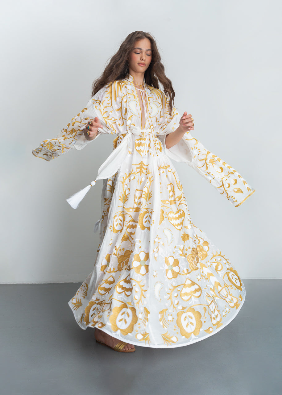 yulia maxi dress Luxurious Off-white/Multicolor Ornek Women's Maxi Dress Yuliya Magdych 5XL / Off-white/Multicolor