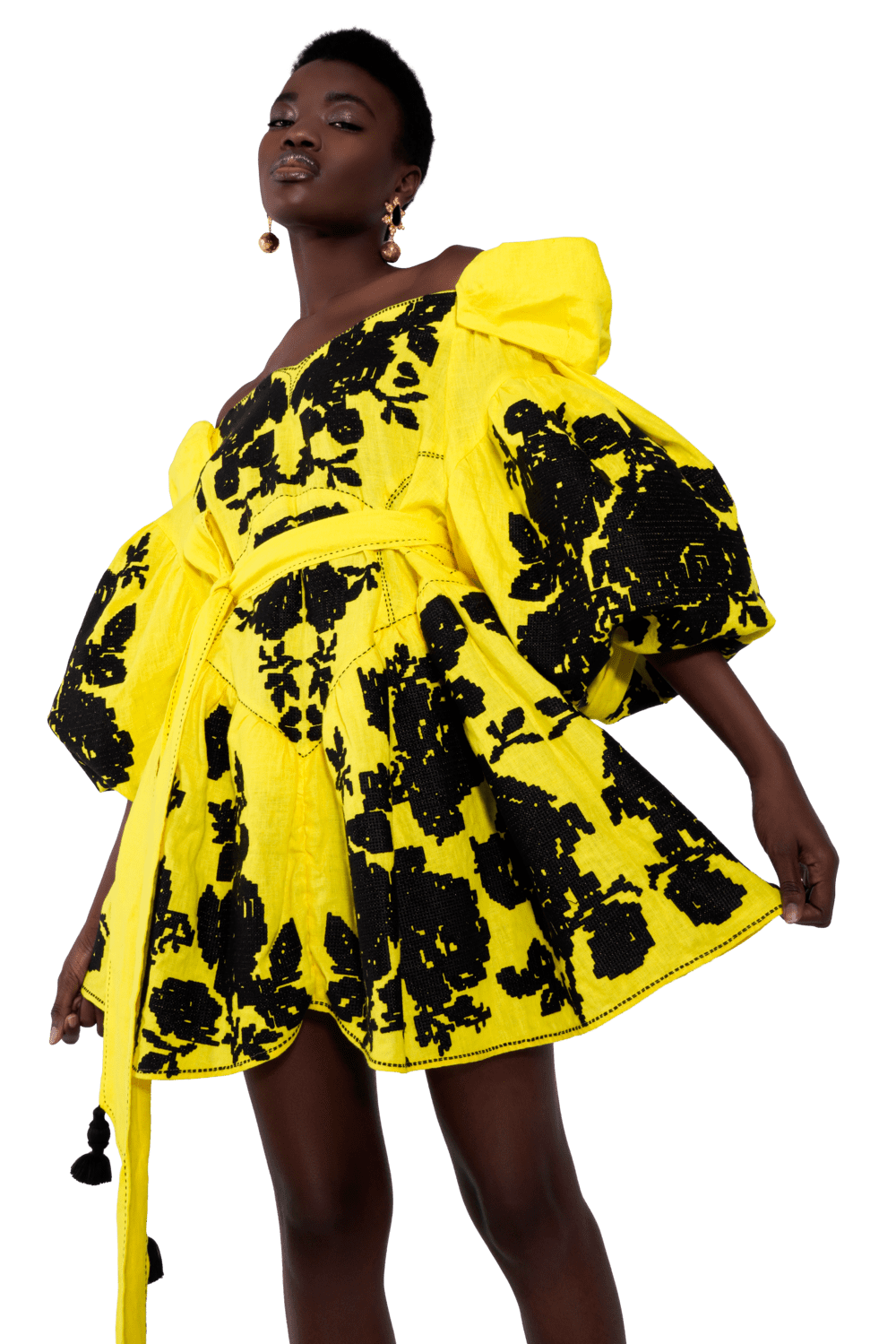 Luxurious Yellow/Black Roses Women's Mini Dress Yuliya Magdych