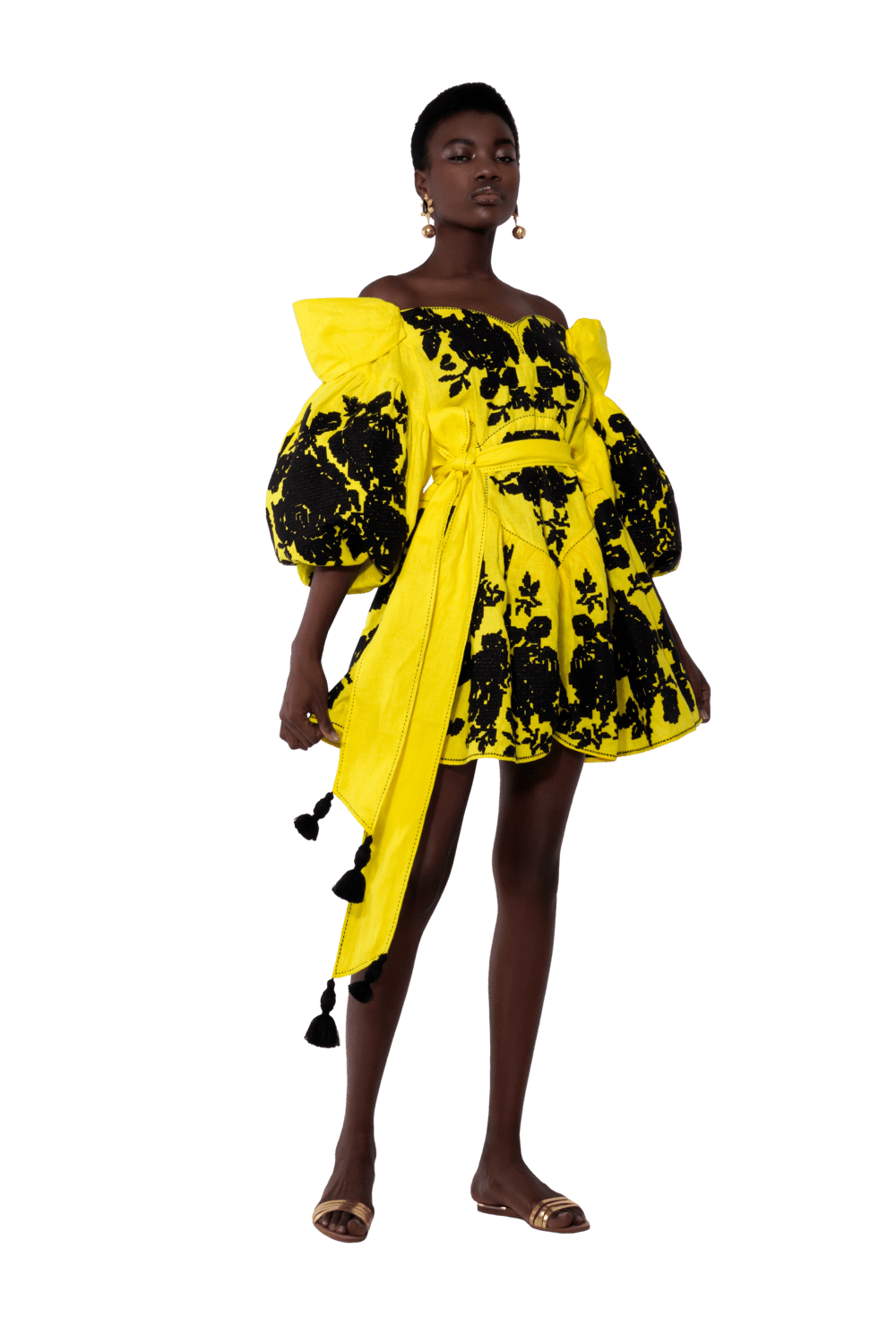 Luxurious Yellow/Black Roses Women's Mini Dress Yuliya Magdych Yellow/Black / Xs/S