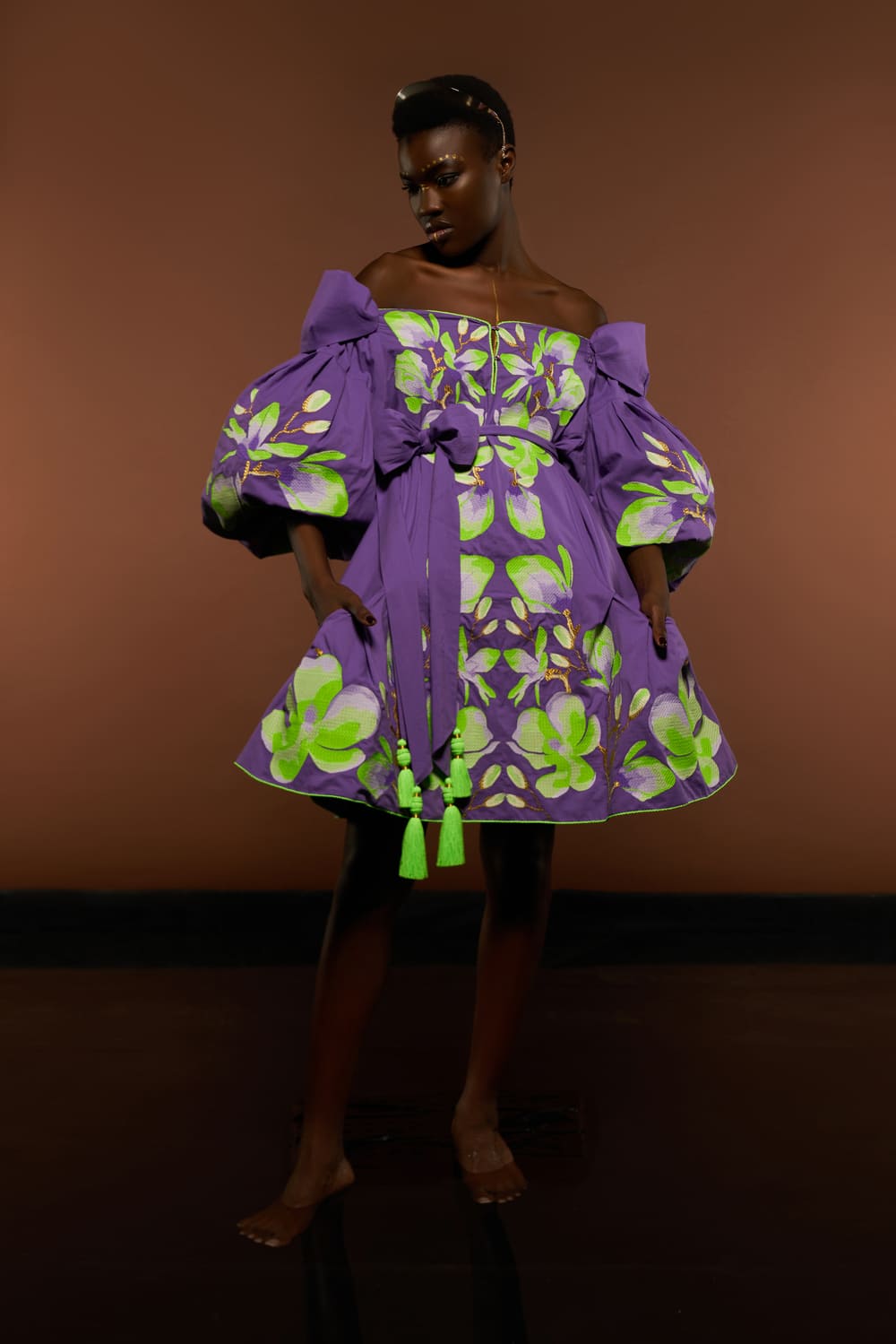 Luxurious Purple/Green Magnolia Women's Mini Dress Yuliya Magdych 3XL / Puple/Green Luxurious Purple/Green Magnolia Women's Mini Dress Yuliya Magdych 3XL / Puple/Green