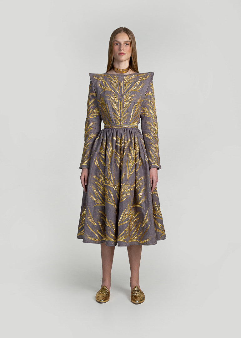 Luxurious Grey/Gold Kolossya Women's Midi Dress Yuliya Magdych Grey/Gold / 4XL