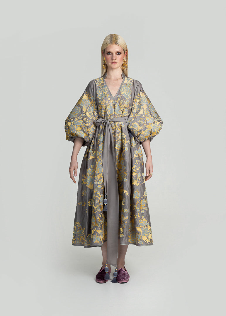 Luxurious Grey/Gold Vechornitsi Women's Midi Dress Yuliya Magdych