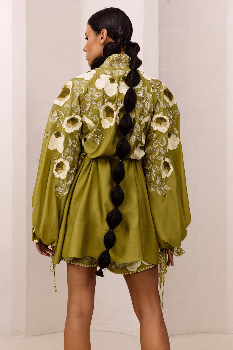 Luxurious Olive/Cream Blooms Women's Mini Dress Yuliya Magdych XS/S / Olive/Cream