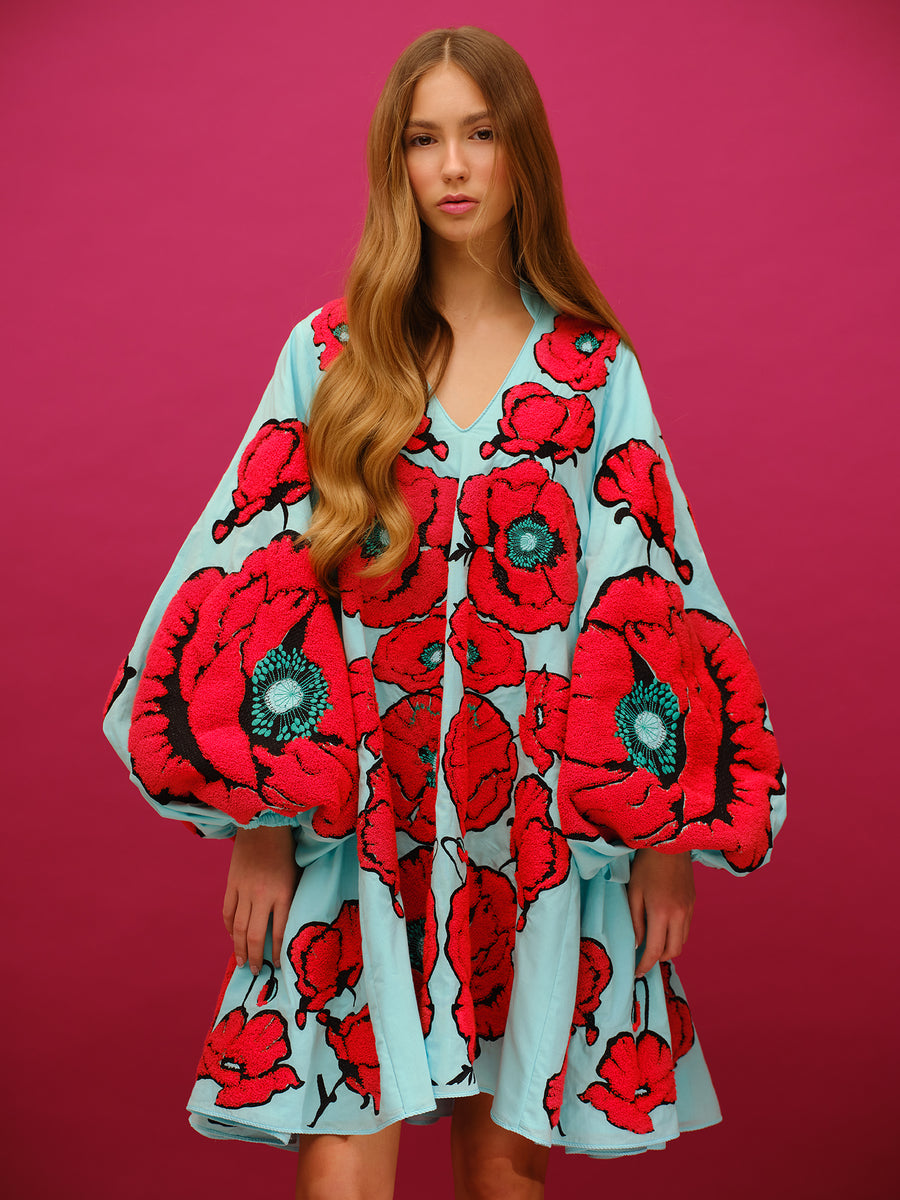 turquoise red dress Turquoise floral dress with one shoulder