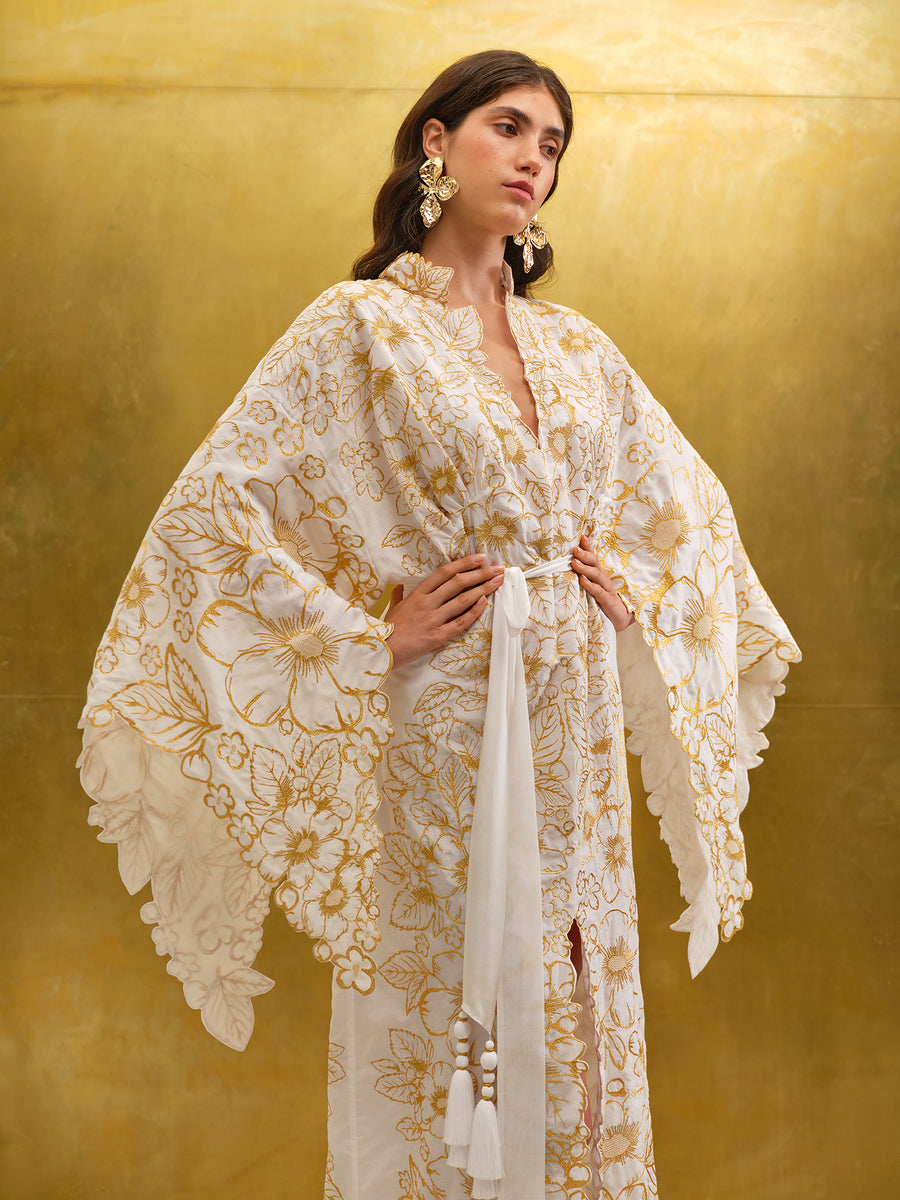 Luxurious White/Gold Lace Women's Midi Dress Yuliya Magdych Luxurious White/Gold Lace Women's Midi Dress Yuliya Magdych