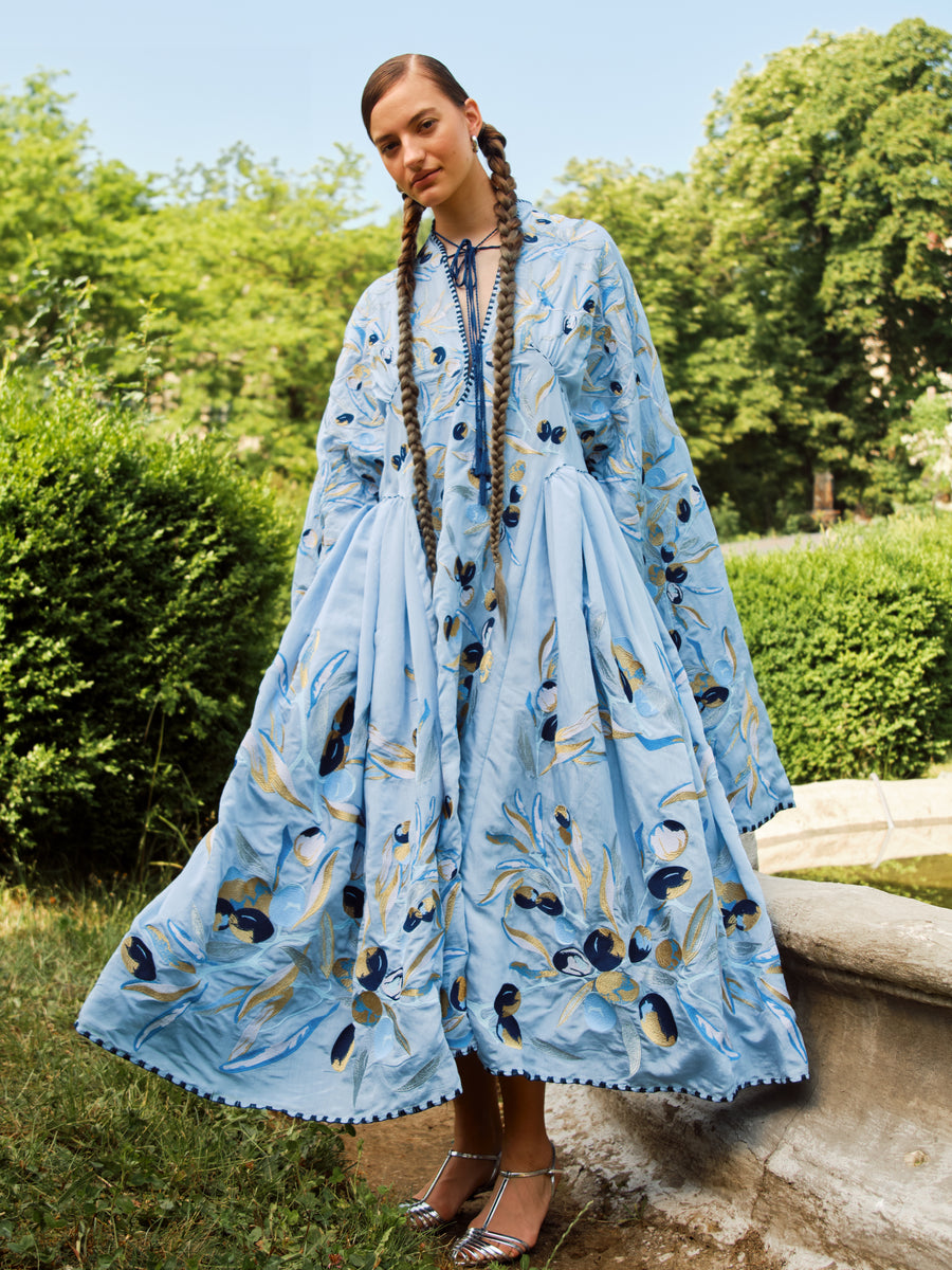 Luxurious Light Blue/Blue/Gold Olive Gardens Women's Maxi Dress Yuliya Magdych Luxurious Light Blue/Blue/Gold Olive Gardens Women's Maxi Dress Yuliya Magdych