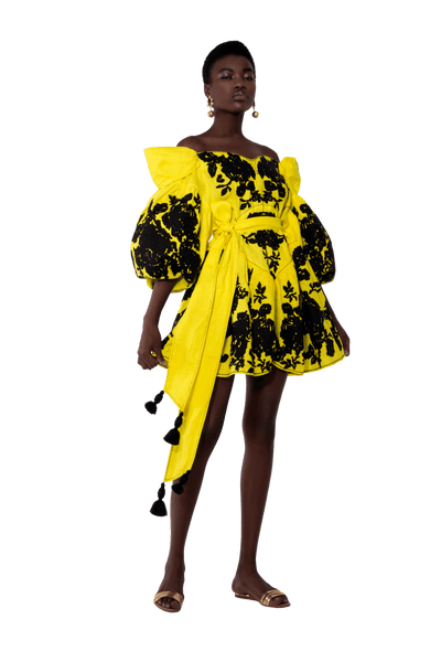 Luxurious Yellow/Black Roses Women's Mini Dress Yuliya Magdych Yellow/Black / XS/S