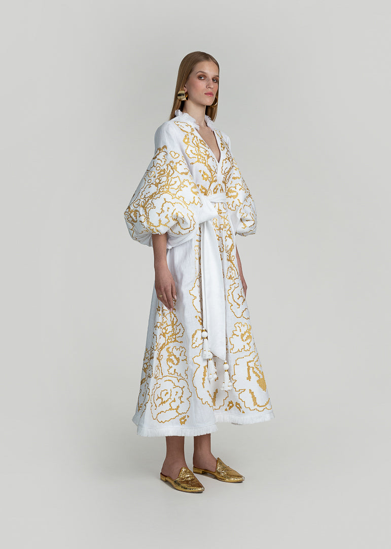 white and gold midi dress Endless Summer Midi Dress